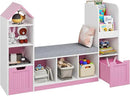 Toy Storage Organizer for Kids Bookshelf with Reading Nook, Multifunctional Kids Bookcase with 7 Storage Cubbies, 2 Movable Drawers and Seat Cushion for Keeping Kids' Toys Books Organized, Pink by CozyNest Decor