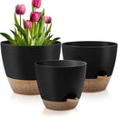 Plant Pots 12/10/9 Inch Self Watering Pots, Set of 3 Plastic Planters with Drainage Holes and Saucers,Plastic Flower Pots,Nursery Planting Pot for Indoor Out Door Plants(Black) by CozyNest Decor