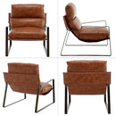 DUOMAY Mid-Century Accent Chair Armchair, Comfy PU Leather Leisure Chair Lazy Chair with Brozen Metal Leg for Living Room Bedroom Office Apartment, Brown by CozyNest Decor