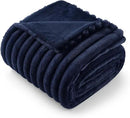 Amélie Home Faux Fur Throw Blanket for Couch, Cozy Fuzzy Fluffy Fur Luxurious Soft Striped Plush Gift Blankets for Family Sofa Chair Bed Living Room Bedroom, 55"x70", Navy Blue by CozyNest Decor