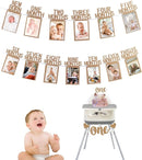 1st Birthday Photo Banner Decorations Monthly Milestone Photograph Bunting Garland with First Birthday Cake Topper High Chair Banner 1st Birth Decorations by TinyTreasures Baby Boutique