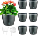 Self Watering Pots for Indoor Plants, 6-Pack 6.7'' Self Watering Planter with Drainage Holes, Small African Violet Pots with Water Indicator, Clear Wick Orchid Pot, Grey by CozyNest Decor
