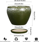 10 Inch Planter Pot - Ceramic Pots for Plants with Drainage Hole and Saucer, Round Large Flower Pot for Indoor Plants, Dark Green by GreenHaven Gardens