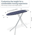 Classic 4-Leg Ironing Board with Iron Rest - Freestanding Full Size Iron Board for Clothes Pressing and Steaming with 43" x 14" Surface - Blue Arrows by CozyNest Decor