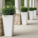 WORTH Garden Large 28 in.Tall Planters Set of 2 for Indoor and Outdoor, Heavy Duty Plastic White Modern Taper Flower Plant Pots with Drainage Hole and Dual-Purpose Tray for Front Porch, Patio by CozyNest Decor