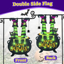Halloween Lighted Garden Flag for Outside, Witch Feet Shape Flag Yard Decor, 8 Modes 12x18 Double Sided Cauldron Eyeball Black Cat Outdoor Hlloween Decorations for Home Porch by CozyNest Decor