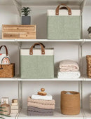 StorageWorks Storage Bins, Fabric Storage Bins for Shelves, Large Storage Baskets with Metal Frame, Closet Baskets and Bins with Handles, Green and White, 2-Pack by CozyNest Decor