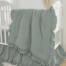 Brandream Gender Neutral Boho Bohemian Baby Girl Boy Nursery 3 Pieces Crib Bedding Set Solid Green Farmhouse Chic Ruffle Unisex Cozy 100% Washed Cotton by TinyTreasures Baby Boutique