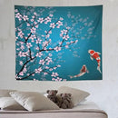 Japanese Koi Fish Tapestry, Cherry Blossoms Asian Oriental Green Teal Flower Branch Koi Fish Carp Tapestries Wall Hanging for Bedroom Living Room Office Decor 60"x50" by CozyNest Decor