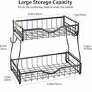 2 Tier Fruit Basket with 2 Banana Hangers, Fruit Bowl for Kitchen Countertop with 2 Wooden Handle, Detachable Metal Fruit Holder for Vegetable Bread with 2 Protective Pads, Black by CozyNest Decor