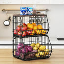 Wetheny 2 Tier Stackable Wall Mounted Wire Basket Fruit Basket with Wood Lid - Kitchen Pantry Organization and Storage, Hanging Storage Basket for fruits, Onion, Potato, Produce, Vegetable (Black) by CozyNest Decor