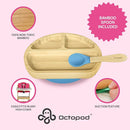 Abiie Octopod Bamboo Dish - Kids Plates for 4 months and up, 3-Compartment Baby Plates with Suction, Triangle Bamboo Baby Plate, Mess-Free Toddler Suction Plates, Baby Feeding Supplies, 8.3x1.9x7.7 in by TinyTreasures Baby Boutique