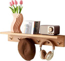Oak Wood Wall Shelf with 6 Hooks, Entryway Shelf Coat Rack with Hooks Floating Shelves with Hooks for Clothes Hats Towel Purse Robes, Bathroom Mudroom Bedroom (27.5 inch) by CozyNest Decor