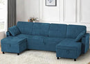 110 Inches Chenille Sectional Sofa w/Pull Out Sofa Bed & Adjustable Back, Tufted U Shaped Couch w/Two Storage Chaises, Sleeper Sectional Sofa w/USB Port & Cup Holders for Living Room, Blue by CozyNest Decor