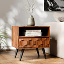 Bme Georgina Solid Wood Nightstand with 1 Drawer & Open Shelf- Fully Assembled Mid Century Modern Side Table - Geometric Pattern Bedside Dresser for Bedroom and Living Room, Dark Chocolate by CozyNest Decor