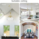 WUZUPS Chandelier Rustic Farmhouse Industrial Round Ceiling Pendant LED Light Fixture with Clear Glass Shades for Dining Room Kitchen Island Foyer Entryway, H 17" x W 13.4", E26 Base, Gold by CozyNest Decor
