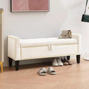 Storage Ottoman Bench, Velvet Upholstered Footstool for Bedroom and Living Room, Tufted Seat with Storage, Wooden Legs & Metal Rivets, Beige by CozyNest Decor