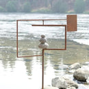 Modern Zen Garden Spinner Kinetic Wind Sculpture with Rock Cairn & Stake - Relaxing Outdoor Spinners for Yard and Garden - Handmade Outdoor Wind Art Vane Sculptures (Bare Steel) by CozyNest Decor