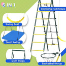 Outsunny 440 lbs Swing Set for Backyard, 5 in 1 Heavy-Duty A-Frame Stand Outdoor Playset for Kids, with Saucer Swing, Slide, Swing Seats, Gym Rings, Basketball Hoop, Climbing Steps and Net by TinyTreasures Baby Boutique