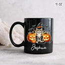 Customized Siberian Wearing Witch Hat Coffee Cup with Name, Personalized Siberian Cat Pumpkins Ceramic Mugs 11oz 15oz, Halloween Cat Cup Gift for Dad Mom Kid, Pet Owner Halloween Black Mug by TinyTreasures Baby Boutique