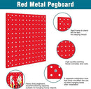 6 Pack Steel Peg Board,Universal 1/8 and 1/4 Pegboard Accessories,Ideal for Garage Tool Storage, Office Organization, Craft Room, Kitchen etc. (Red, 6-12X12) by GreenHaven Gardens