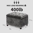 Joveco Storage Ottoman Bench, Rectangle 24" Velvet Foot Rest Stool Square Footstool for Living Room, Bedroom, Charcoal Grey by CozyNest Decor