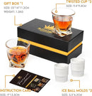 Crystal Whiskey Glasses Set of 2 with Ice Ball Molds, 11 Oz Old Fashioned Glasses Packaged in Giftable Box, Twisted Style Bourbon Glasses Gifts for Men, Stylish Whiskey Glasses Set by CozyNest Decor