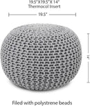 REDEARTH Round Boho Pouf Ottoman - Cable Knitted Cord Boho Pouffe - Stuffed Poof Accent Beanbag Footrest for Living Room - Nursery - Bedroom - Covered Patio - Study Nook (19.5"x19.5"x14") - Gray