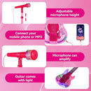 Guitar and Microphone Play Set for Girls,Karaoke Machine with Music&Light,Microphone Toys with Stand,Adjustable Height Guitar Toys for Kids,Toddlers,Child(Red) by TinyTreasures Baby Boutique