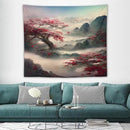 Japanese Tapestry, Red Plum Cherry Blossom Mountain Tapestry, Asian Japanese Wall Tapestry, Nature Landscape Tapestries for Bedroom Living Room Decor 60"x50" by CozyNest Decor