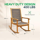 Idzo Wood Wicker Rocking Chair, 400 lbs Capacity, Durable Eucalyptus Wood, Natural Finish, Comfortable Curvy Design, Ideal for Deck, Patio Furniture, Teak Outdoor Furniture, Set of 2 by CozyNest Decor