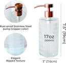 Lunestella Elegant Fluted Glass Dispenser with Stainless Steel Pump, 17oz, Decorative Bottle for Bathroom and Kitchen (Copper) by CozyNest Decor