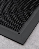 DEXI Front Door Mats Outside Entrance, 17x36 Rubber Waterproof Dirt Trapping Entry Mat for Entryway, Heavy Duty Non-Slip Low-Profile Welcome Doormat All Weather for Patio, Black by CozyNest Decor