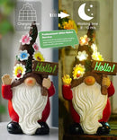 Solar Gnome Garden Statue for Decor: Outdoor Figurines Sculpture with Lights and Hello Sign for Lawn Patio Yard Balcony - for Mother Women by GreenHaven Gardens