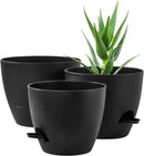 FaithLand 3-Pack Planter Pots, 10 9 8 Inch Self Watering Flower Pots for Indoor Outdoor Garden Plants, Black by CozyNest Decor