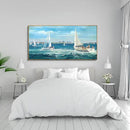 XLSJERST Large Blue Canvas Wall Art Seascape Painting - Landscape Picture Textured Navy Modern Sailboat Ocean Artwork Framed for Living Room Bedroom Bathroom Home Office Wall Decor Large Size 29"x58" by CozyNest Decor