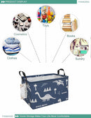 FANKANG Storage Bins, Nursery Hamper Canvas Laundry Basket Foldable with Waterproof PE Coating Large Storage Baskets for Kids Boys and Girls, Office, Bedroom, Clothes,Toys(Rec-Blue dinosaur by TinyTreasures Baby Boutique