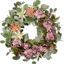 WANNA-CUL 24 Inch Spring Peony Wreaths for Front Door,Succulent Summer Wreath with Pink Peony Floral, Spring Front Door Decor with Succulent Arrangement Decoration by CozyNest Decor