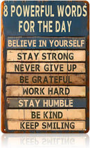 Motivational Metal Tin Sign - 8 Powerful Words for The Day Posters - Inspirational Wall Art Positive Quotes for Home Gym Office Classroom Decor Durable Rustic Wall Decor for Teens Adults 8x12 Inch by CozyNest Decor