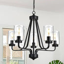 5-Lights Modern Chandelier with Clear Glass Shades, Black Farmhouse Pendant Lighting for Dining Room Kitchen Island Ceiling Light Fixture Haning Over Table by CozyNest Decor