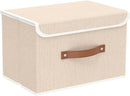 Yawinhe Collapsible Storage Boxes, Linen Fabric Baskets, Bin with lid and Leather Handle, Washable, for Home, Closet, Beige, 15.0''Lx9.8''Wx9.8''H, 1-Pack, USNK024BEL-1 by TinyTreasures Baby Boutique
