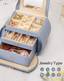 Homde Girls Jewelry Box Jewelry Storage Case Organizer Faux Leather with Mirror for Rings, Earrings, Bracelets, Necklaces (Grey Blue) by TinyTreasures Baby Boutique