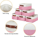 DULLEMELO Small Storage Baskets 6 Pack, Fabric Collapsible Gift Storage Baskets for Shelves, Closets, Nursery, Home, Office Organizing,Small Canvas Linen Rectangular Storage Bins (6-Pack, White&Pink) by TinyTreasures Baby Boutique