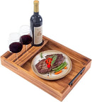 Wood Serving Tray with Handles, 17"x12" Rustic Wooden Trays with Removable Wine Glass Holder Decorative Ottoman Tray for Living Room, Coffee Table, Breakfast Food Trays in Bed by CozyNest Decor
