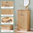 Modern Tilt-Out Trash Can Cabinet, 10 Gallon Fluted Laundry Hamper Cabinet with Drawers, Wooden Hidden Garbage Can Cabinet w/Storage Basket, Free Standing for Kitchen & Living Room,Natural Oak by CozyNest Decor