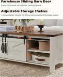 OKD 48" Farmhouse Lift Top Coffee Table with Sliding Barn Door,Rustic Center Table with Hidden Storage Compartment,Lifting Tabletop and Adjustable Shelf for Living Room,Office,Antique White by CozyNest Decor