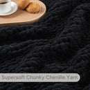 Chunky Knit Blanket Throw, 100% Hand Knit Throw Blanket Handmade Chenille Cable Knit Throw for Couch, Stylish Cozy Soft Rope Knot Crochet Blanket for Home Decor, Black, 50x60 Inches by CozyNest Decor