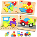 Yetonamr Wooden Toddler Puzzles Gifts Toys for 1 2 3 Years Old Boys Girls, 4 Vehicle Shape Montessori Toy Educational Blocks Kids Toys Gift Baby Learning Toy Age 1-3, 2-4 by TinyTreasures Baby Boutique