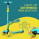 Aqua & Yellow 3 Wheel Scooter with Seat for Kids – Light-Up LED Wheels, Adjustable Handlebar and Seat, Smooth PU Wheels, Wide Anti-Slip Deck, Rear Foot Brake – Toddler Outdoor Toys for Ages 2+ by TinyTreasures Baby Boutique