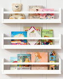 24 Inch White Wall Bookshelf for Kids Room, Floating Nursery Book Shelves Wall Mounted with Lip and Hanging Rod for Baby Girl Boy Bedroom, Large Corner Hanging Children Bookshelves -Set of 3 by TinyTreasures Baby Boutique